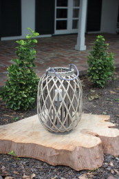 GREY WILLOW LANTERN WITH GLASS - SMALL