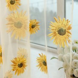 Sun Flower Offset-printed Light Transmission Breathable Balcony Living Room Gauze Curtain Window Screen