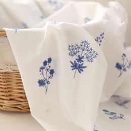 White Background Blue Flower Exquisite Embroidery Pure Cotton Embroidered Dress Curtain Shirt Handmade Diy Fabric