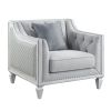 ACME Katia CHAIR W/1 PILLOW Light Gray Linen & Weathered White Finish LV01051