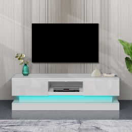 63inch WHITE morden TV Stand with LED Lights; high glossy front TV Cabinet; can be assembled in Lounge Room; Living Room or Bedroom; color:WHITE