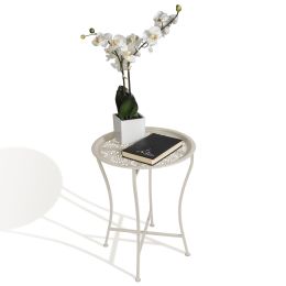 Atlantic Daisy Tray Side Table - Tabletop Lifts Off to Serve as a Tray; Powder-Coated Metal Construction; Safe for Inside and Out; Folds for Small-Spa