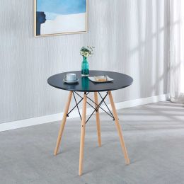 31.5&quot;Black Table Mid-century Dining Table for 2-4 people With Round Mdf Table Top; Pedestal Dining Table; End Table Leisure Coffee Table