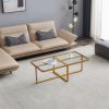 Minimalism rectangle coffee table; Golden metal frame with tempered glass tabletop