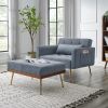 Recline Sofa Chair with Ottoman; Two Arm Pocket and Wood Frame include 1 Pillow; Grey (40.5&rdquo;x33&rdquo;x32&rdquo;)