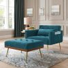 Recline Sofa Chair with Ottoman; Two Arm Pocket and Wood Frame include 1 Pillow; Teal (40.5&rdquo;x33&rdquo;x32&rdquo;)