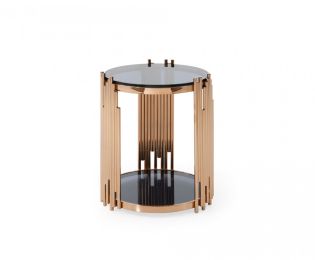 Modrest Bryce Modern Smoked Glass &amp; Rosegold Round End Table