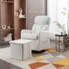 New Teddy Fabric Material Swivel Rocking Accent Leisure Chair With Folding Or Storage Ottoman Footrest; White