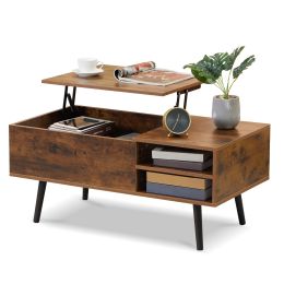 39.4 Inch Lift Top Coffee Table with Storage Shelf and Hidden Compartment; Wooden Rising Coffee Tabletop Computer Table for Living Room and Reception