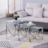 3 Pieces Silver Square Nesting Glass End Tables- Small Coffee Table Set- Stainless Steel Small Coffee Tables with Clear Tempered Glass- 18" Modern Min