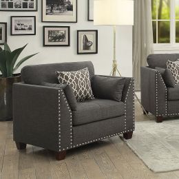 Laurissa Chair &amp; 3 Pillows in Light Charcoal Linen 52407