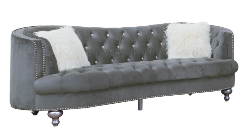 Afreen Button Tufted Sofa Finished with Velvet Fabric Upholstery in Gray