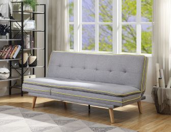 Savilla Adjustable Sofa; Gray Linen & Oak Finish 57164