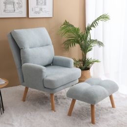 Accent Chair with Ottoman Set; Fabric Armchair with Wood Legs and Adjustable Backrest ; Mid Century Modern Comfy Lounge Chair for Living Room; Bedroom