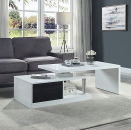 ACME Buck II Coffee Table w/Swivel Top in White &amp; Black High Gloss Finish LV00997