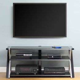 Black TV Stand for 60" Flat Screen TV with Tempered Glass Shelves