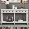 Retro Console Table Entryway Table 58" Long Sofa Table with 2 Drawers in Same Size and Bottom Shelf for Storage (Antique White)