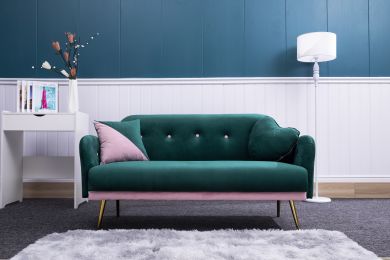 [New+Video]2156 sofa includes 2 pillows 58" green velvet sofa for small spaces