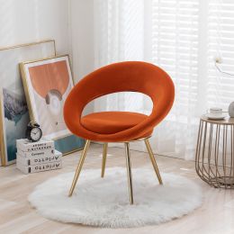 Orange Velvet Modern accent/Conversation Lounge Chair With Gold Plated Legs; unique appearance; Suitable For Office; Lounge; Living Room