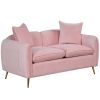 57.8" Velvet Upholstered Loveseat Sofa; Loveseat Couch with 2 Pillows Modern Sofa with Golden Metal Legs for Small Spaces; Living Room; Apartment; Pin