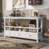 TREXM Rustic Solid Console Table Double-Storey Tabletop with Three Drawers for Living Room (Antique White)