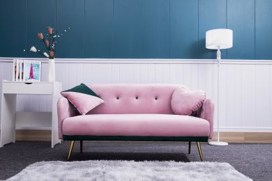 [New+Video]2156 sofa includes 2 pillows 58" pink velvet sofa for small spaces