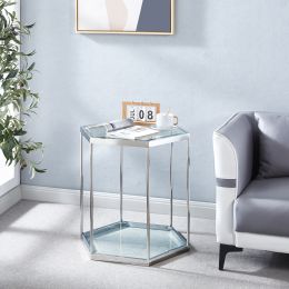 Modern Glass End Table with Silver Finish Stainless Steel Frame