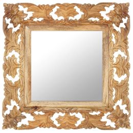 Hand Carved Mirror Brown 19.7"x19.7" Solid Mango Wood