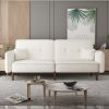 Futon Sofa bed For Living Room with Solid Wood Leg in White Fabric