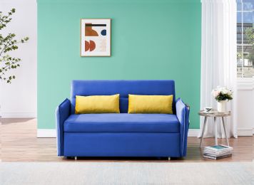 2120 Sofa Pull Out Bed Included Two Pillows 54&quot; Blue Velvet Sofa for Small Spaces