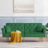 Modern Velvet Tufted Sofa Couch with 2 Pillows and Nailhead Trim; Loveseat Sofa Futon Sofa Bed with Metal Legs for Living Room.