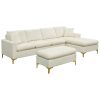 Sectional Sofa with Ottoman; L-Shape Elegant Velvet Upholstered Couch with 2 Pillows for Living Room Apartment