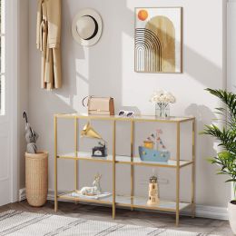 39.4' Console Table; Tempered Glass Sofa Table; Modern Entryway Table; Metal Frame; Easy to Assemble; for Living Room; Hallway; Gold Color