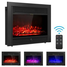 Costway 28.5" Fireplace Electric Embedded Insert Heater Glass Log Flame Remote