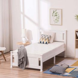 Luxury wooden platform bed with headboard; teen bed white; twin