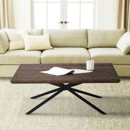 Rectangular Wooden Coffee Table with Boomerang Legs; Natural Brown Sonoma and Black; DunaWest