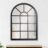 Window Pane Wooden Frame Floor Mirror with Arched Top; Black; DunaWest