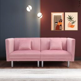 FUTON SOFA SLEEPER PINK VELVET METAL LEGS