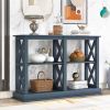 TREXM Console Table with 3-Tier Open Storage Spaces and 'X' Legs; Narrow Sofa Entry Table for Living Room; Entryway and Hallway (Navy Blue)