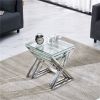 3 Pieces Silver Square Nesting Glass End Tables(X shape frame)- Small Coffee Table Set- Stainless Steel Small Coffee Tables with Clear Tempered Glass-