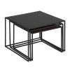 Set of 3 Mirror Top Nesting Coffee Table End/Side Table Set in Black Steel Tube