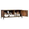 Retro Brown Industrial Style Indoor Living Room Louver Shape Double Door Double Shelf TV Cabinet XH