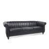 84'' Black PU Rolled Arm Chesterfield Three Seater Sofa.