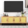 ON-TREND TV Stand Entertainment Cabinet with 4 Textured Rattan Doors and 2 Adjustable Panels; Wooden Farmhouse TV Console Table for TVs up to 65inches