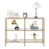 39.4' Console Table; Tempered Glass Sofa Table; Modern Entryway Table; Metal Frame; Easy to Assemble; for Living Room; Hallway; Gold Color