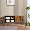 Retro Brown Industrial Style Indoor Living Room Louver Shape Double Door Double Shelf TV Cabinet XH