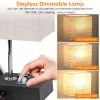 Fully Dimmable Table Lamp for Bedroom Living Room Bedside Lamp for Nightstand Dual USB Ports 2 Power Outlets LED Bulb Included