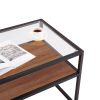 40.16" Glass Coffee Table; 2 Tier Rectangular Modern Center Table; Living Room Table; Black Metal Reversable Walnut and Cement ash