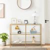 39.4' Console Table; Tempered Glass Sofa Table; Modern Entryway Table; Metal Frame; Easy to Assemble; for Living Room; Hallway; Gold Color