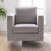 Modern Velvet Armchair Tufted Button Accent Chair Club Chair with Steel Legs for Living Room Bedroom; Grey